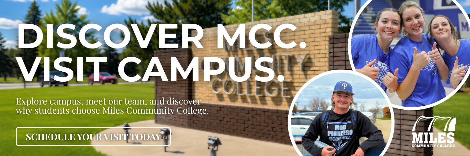 Graphic of Visit MCC this summer and image of campus lawn