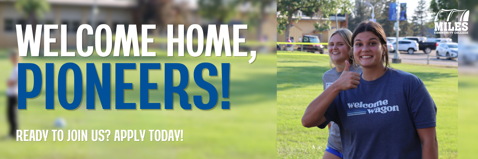 Student smiling; text reads Welcome Home Pioneers